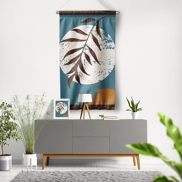 Minimal Yaprak ve Daire Kompozisyonlu Duvar Flaması 6302