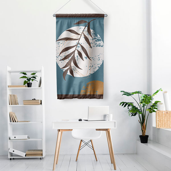 Minimal Yaprak ve Daire Kompozisyonlu Duvar Flaması 6302