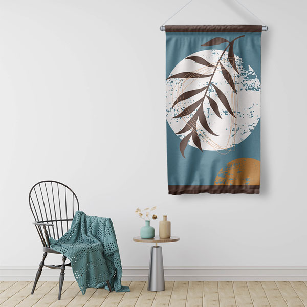 Minimal Yaprak ve Daire Kompozisyonlu Duvar Flaması 6302