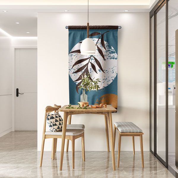 Minimal Yaprak ve Daire Kompozisyonlu Duvar Flaması 6302