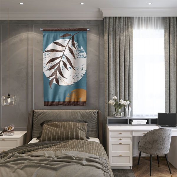 Minimal Yaprak ve Daire Kompozisyonlu Duvar Flaması 6302