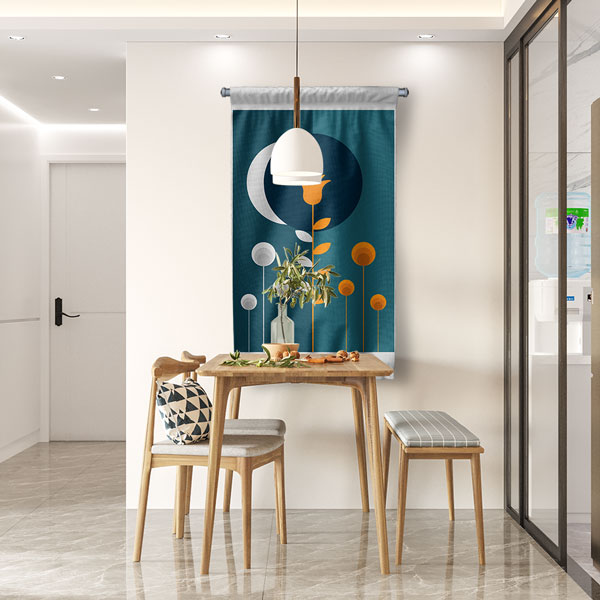 Minimal Ay ve Çiçek Figürlü Duvar Flaması 6307