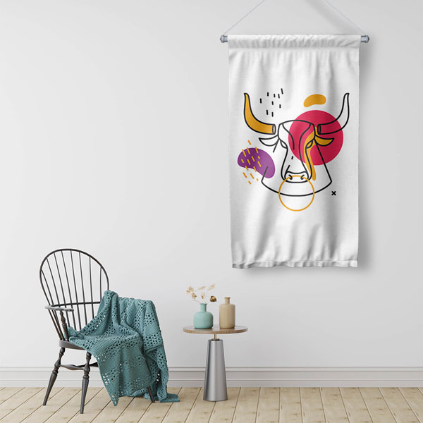 Renkli Soyut Boğa Tasarımlı Minimal Duvar Flaması 6309
