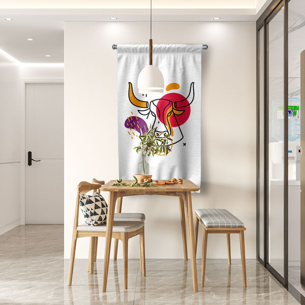 Renkli Soyut Boğa Tasarımlı Minimal Duvar Flaması 6309