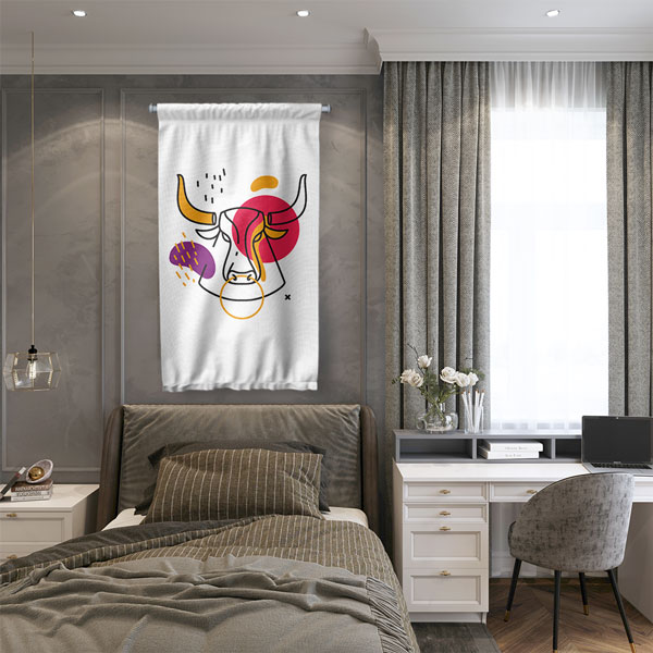 Renkli Soyut Boğa Tasarımlı Minimal Duvar Flaması 6309