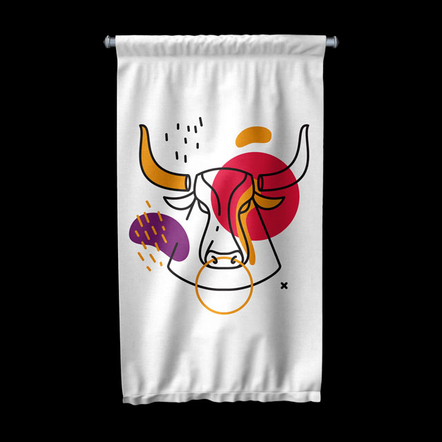 Renkli Soyut Boğa Tasarımlı Minimal Duvar Flaması 6309