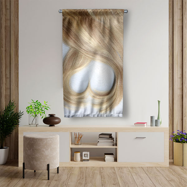 Sarı Saç Kalp Formu Tasarımlı Kuaför Duvar Flaması Kumaş Baskı 5761