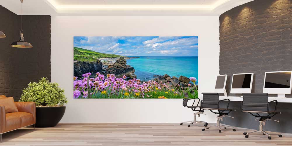 wall-big-size-design-14238-03 Sahil Çiçekleri ve Turkuaz Deniz Büyük Ebat Duvar Dekoru 14238