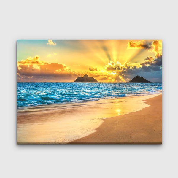 Gün Batımında Tropikal Sahil ve Deniz Manzarası Kanvas Tablo 13619