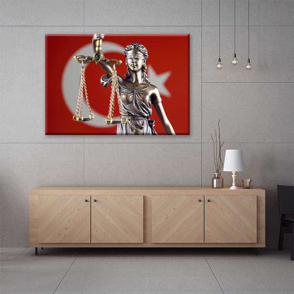 wall-canvas-5258-04 Türk Bayraklı Lady Justice Temalı Kanvas Tablo – 5258