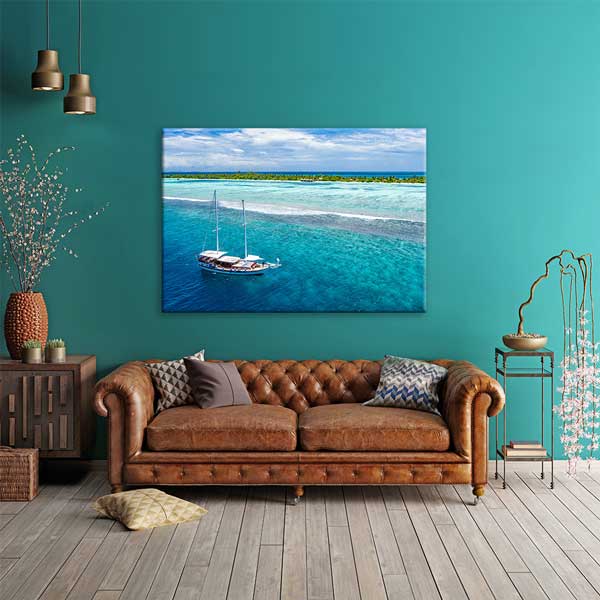Yelkenli Tekne ve Turkuaz Deniz Manzarası Kanvas Tablo 13358