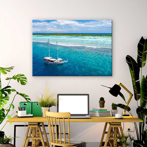 Yelkenli Tekne ve Turkuaz Deniz Manzarası Kanvas Tablo 13358