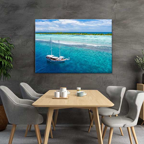 Yelkenli Tekne ve Turkuaz Deniz Manzarası Kanvas Tablo 13358