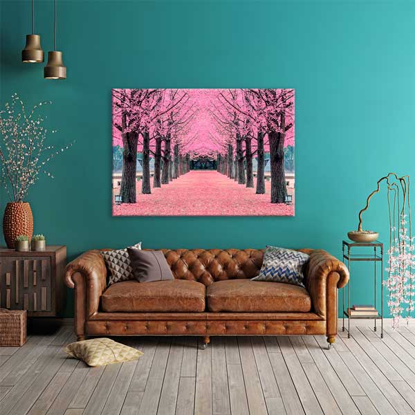 Pembe Kiraz Çiçekleri Yolu Bahar Manzarası Kanvas Tablo 13361