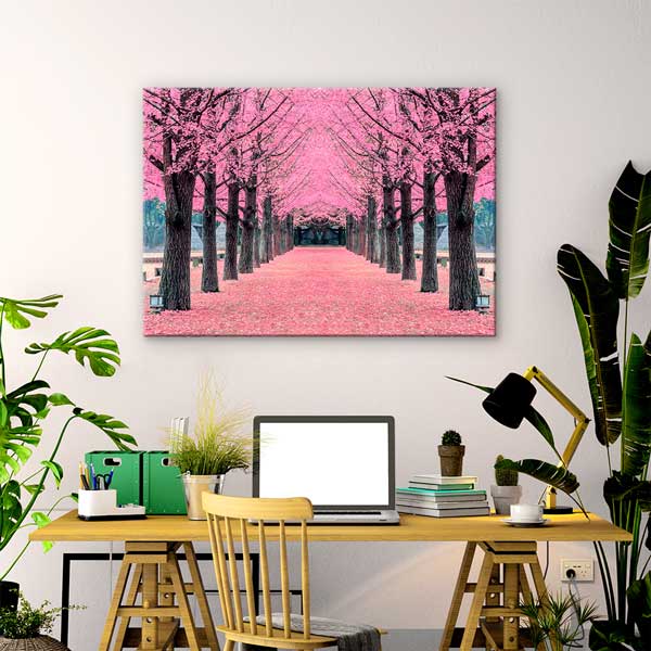 Pembe Kiraz Çiçekleri Yolu Bahar Manzarası Kanvas Tablo 13361