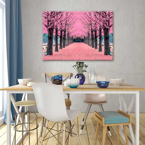 Pembe Kiraz Çiçekleri Yolu Bahar Manzarası Kanvas Tablo 13361