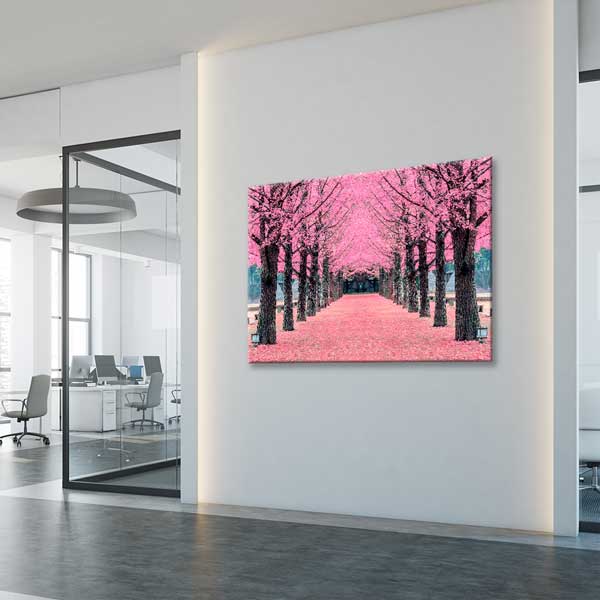 Pembe Kiraz Çiçekleri Yolu Bahar Manzarası Kanvas Tablo 13361