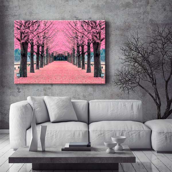 Pembe Kiraz Çiçekleri Yolu Bahar Manzarası Kanvas Tablo 13361