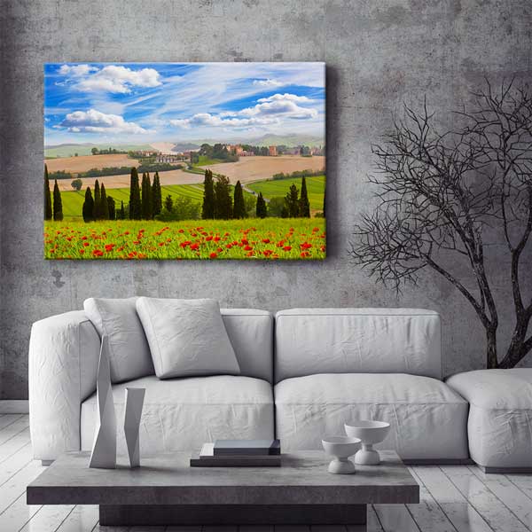 wall-canvas-art-13378-01 Kır Çiçekleri ve Tuscan Tepeleri Kanvas Tablo 13378