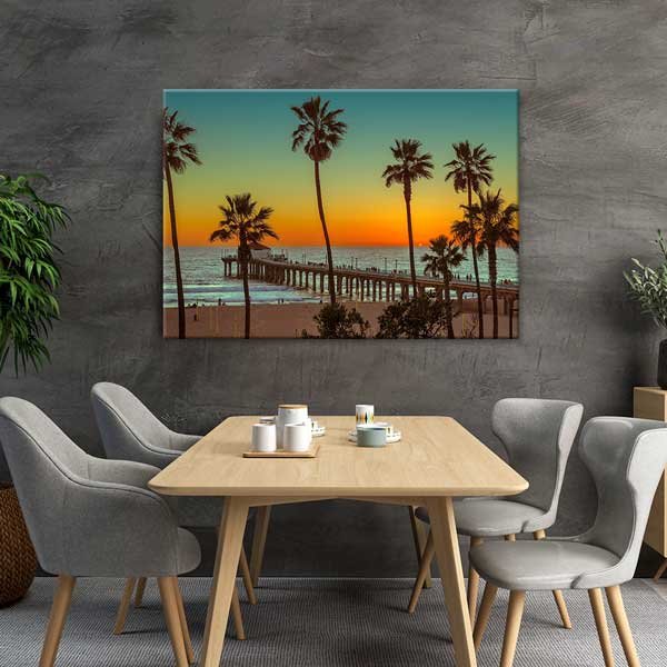 Palmiye Ağaçları ve Gün Batımı İskele Manzarası Kanvas Tablo 13602