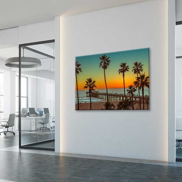 Palmiye Ağaçları ve Gün Batımı İskele Manzarası Kanvas Tablo 13602