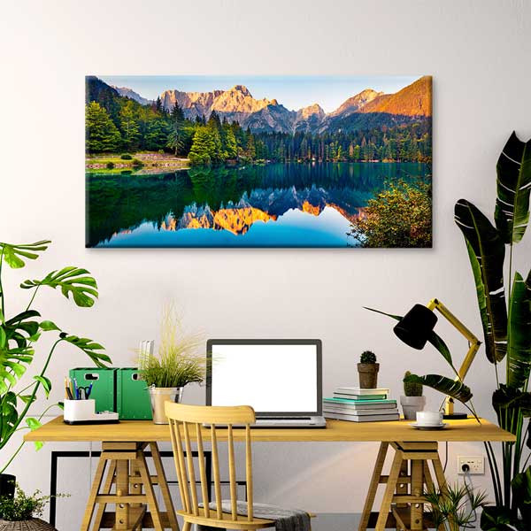 wall-canvas-art-13724-02 Dağ ve Göl Yansımalı Gün Batımı Kanvas Tablo – 13724