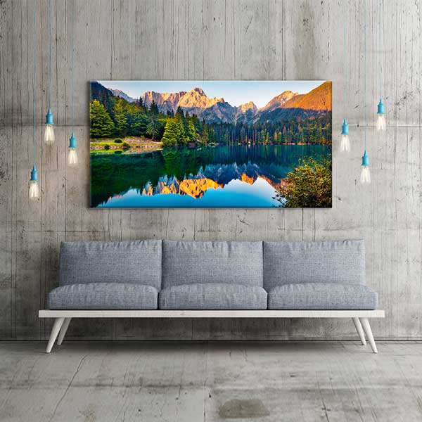 wall-canvas-art-13724-04 Dağ ve Göl Yansımalı Gün Batımı Kanvas Tablo – 13724