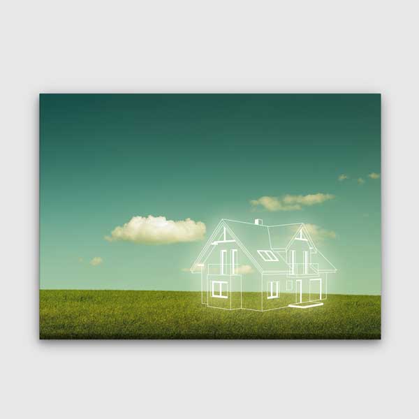 wall-canvas-art-5523-00 Yeşil Arazi Üzerinde Ev Tasarımı Çizimli Kanvas Tablo – 5523