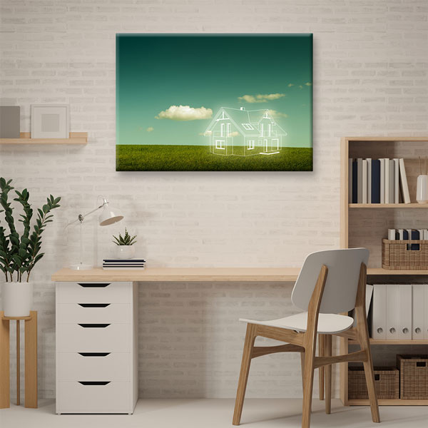 Yeşil Arazi Üzerinde Ev Tasarımı Çizimli Kanvas Tablo – 5523