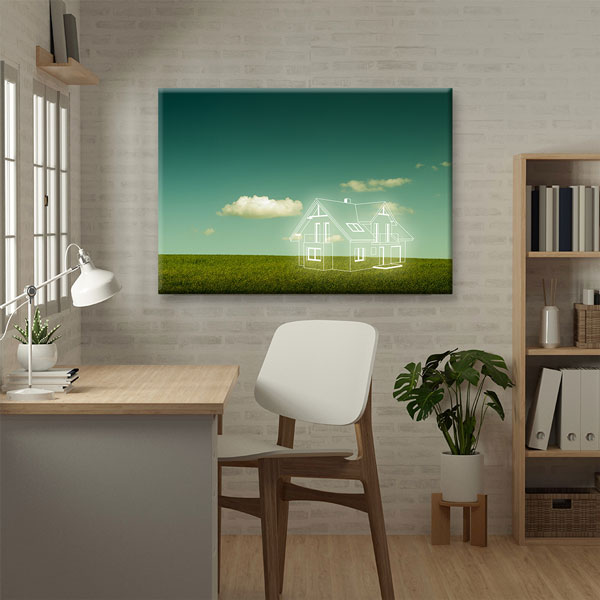 Yeşil Arazi Üzerinde Ev Tasarımı Çizimli Kanvas Tablo – 5523