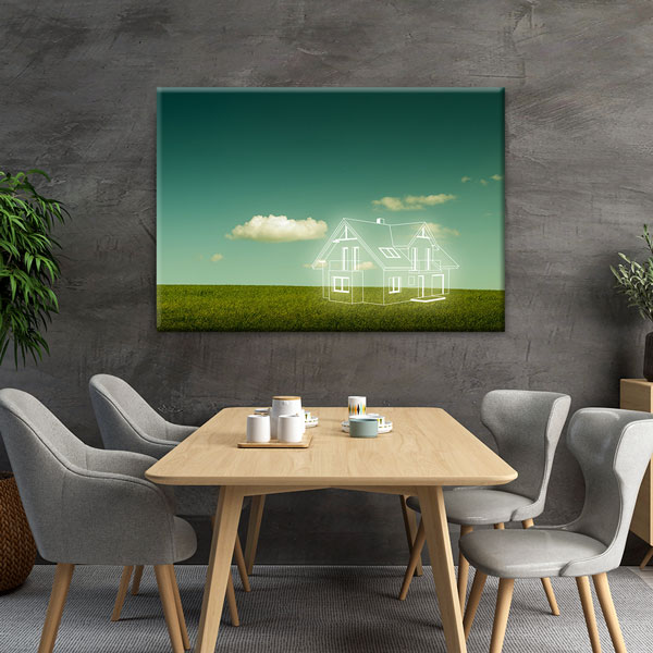 Yeşil Arazi Üzerinde Ev Tasarımı Çizimli Kanvas Tablo – 5523