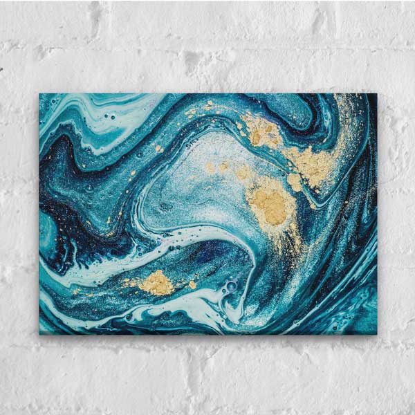 Turkuaz ve Altın Detaylı Modern Ebru Desenli Duvar Tablosu Kanvas Tablo 12132