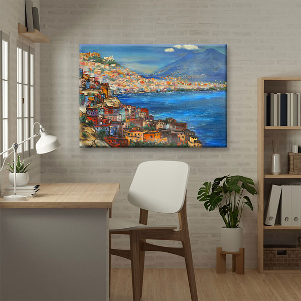 Renkli Sahil Şehri ve Körfez Manzarası Kanvas Tablo 5238