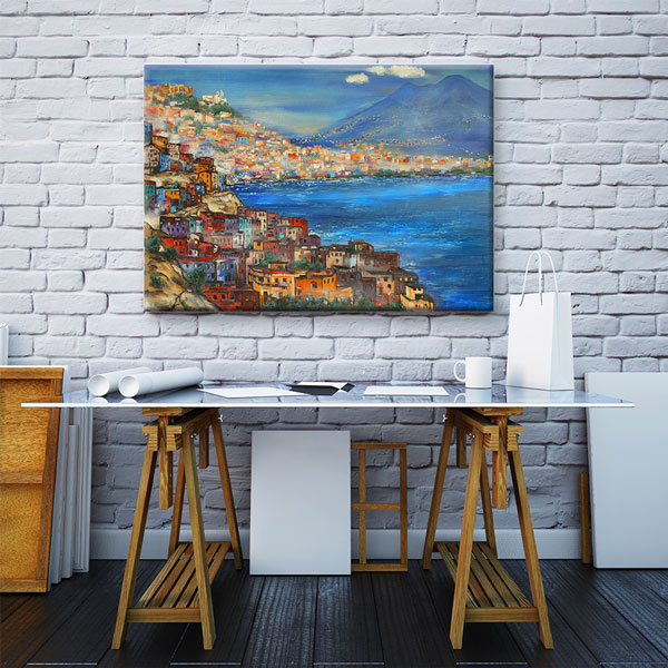 Renkli Sahil Şehri ve Körfez Manzarası Kanvas Tablo 5238
