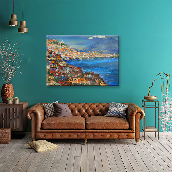 Renkli Sahil Şehri ve Körfez Manzarası Kanvas Tablo 5238