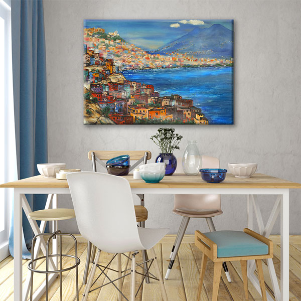 Renkli Sahil Şehri ve Körfez Manzarası Kanvas Tablo 5238