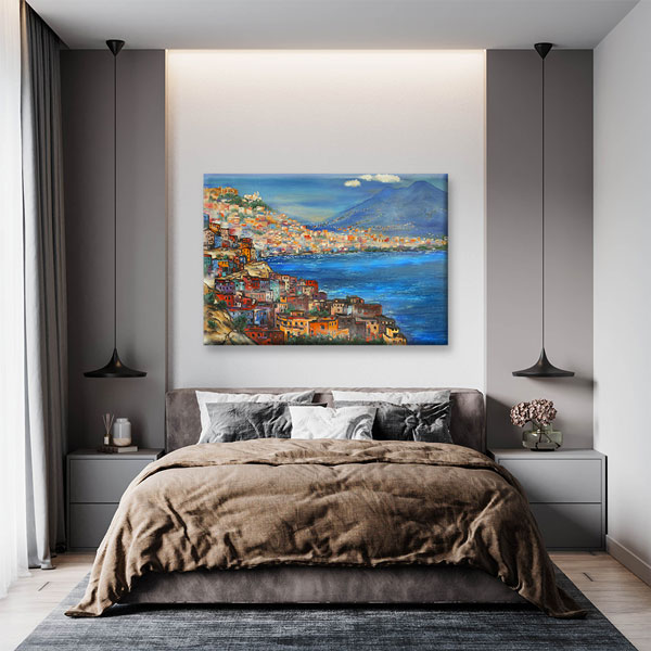 Renkli Sahil Şehri ve Körfez Manzarası Kanvas Tablo 5238