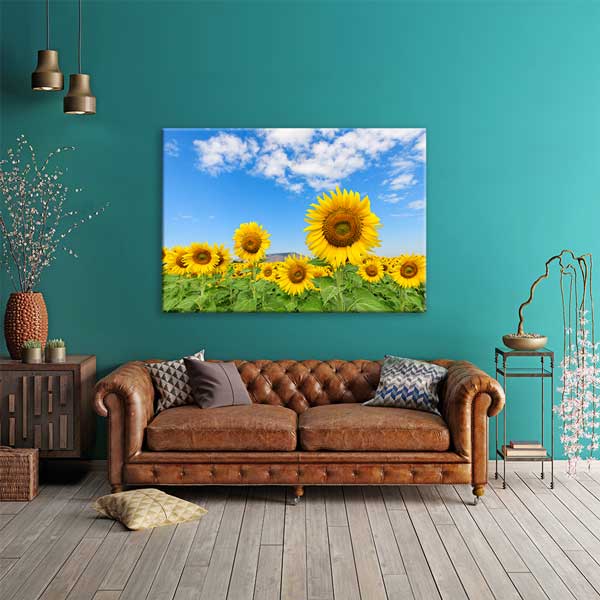 Günebakan Ayçiçeği Tarlası ve Mavi Gökyüzü Kanvas Tablo 13354