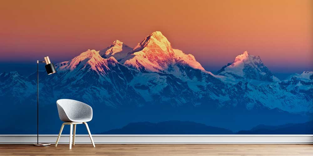 Turuncu Gün Doğumu ve Mavi Tonlu Dağ Zirveleri Duvar Kaplaması 12875