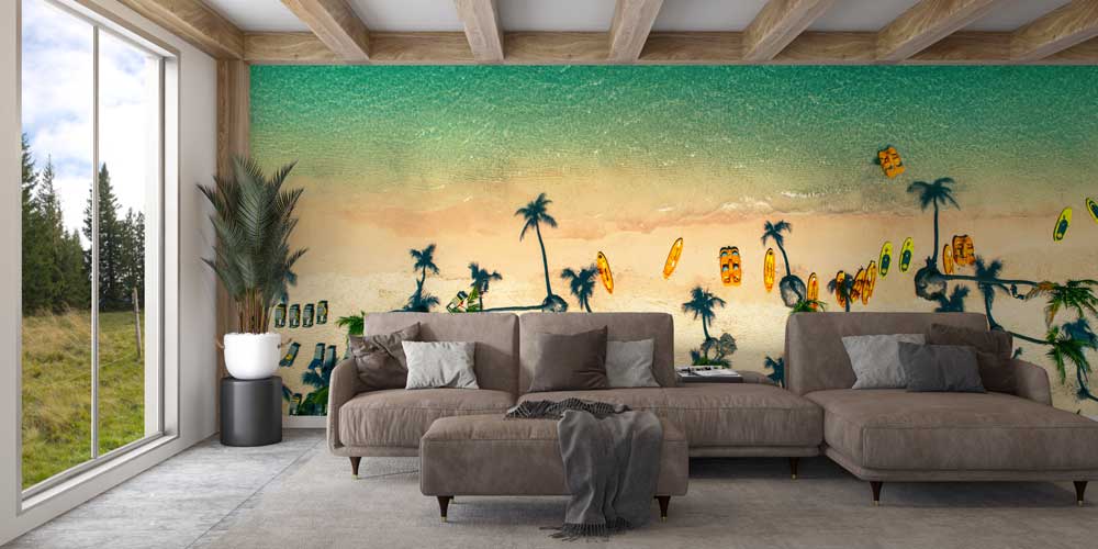 Tropik Sahil Drone Çekimi Kayak ve Palmiye Duvar Kaplaması 12887