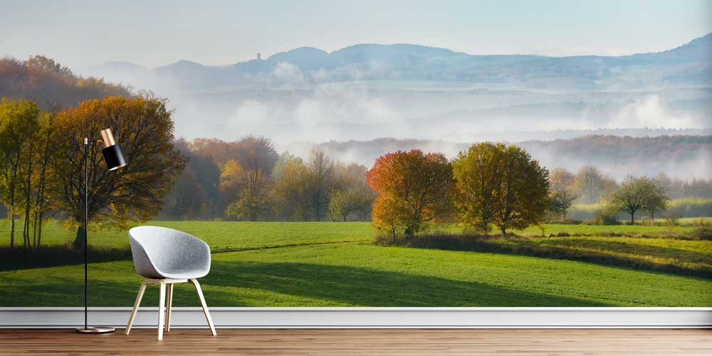 wall-cover-decor-12985-00 Sisli Vadi ve Sonbahar Ağaçları Manzara Duvar Kağıdı 12985