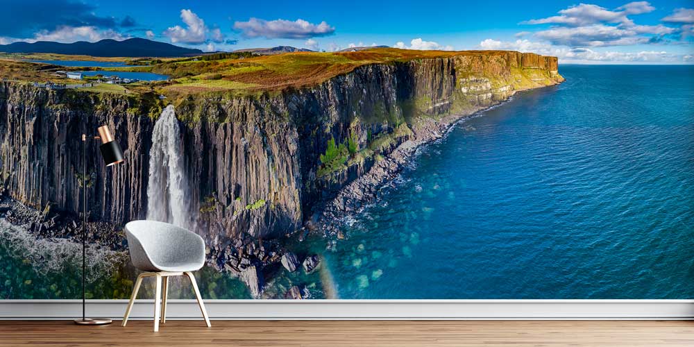 Uçurumdan Denize Dökülen Şelale Manzaralı Doğa Duvar Kağıdı 13034
