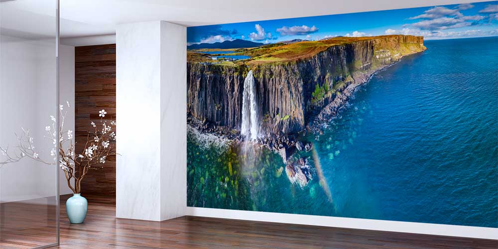 Uçurumdan Denize Dökülen Şelale Manzaralı Doğa Duvar Kağıdı 13034
