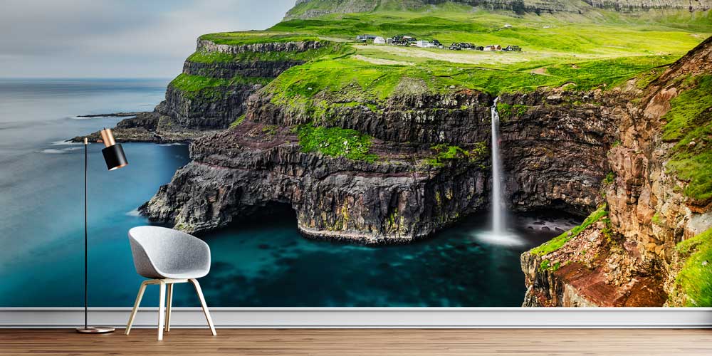 wall-cover-decor-13115-00 Falezlerden Denize Dökülen Şelale Manzaralı Avrupa Duvar Kağıdı 13115