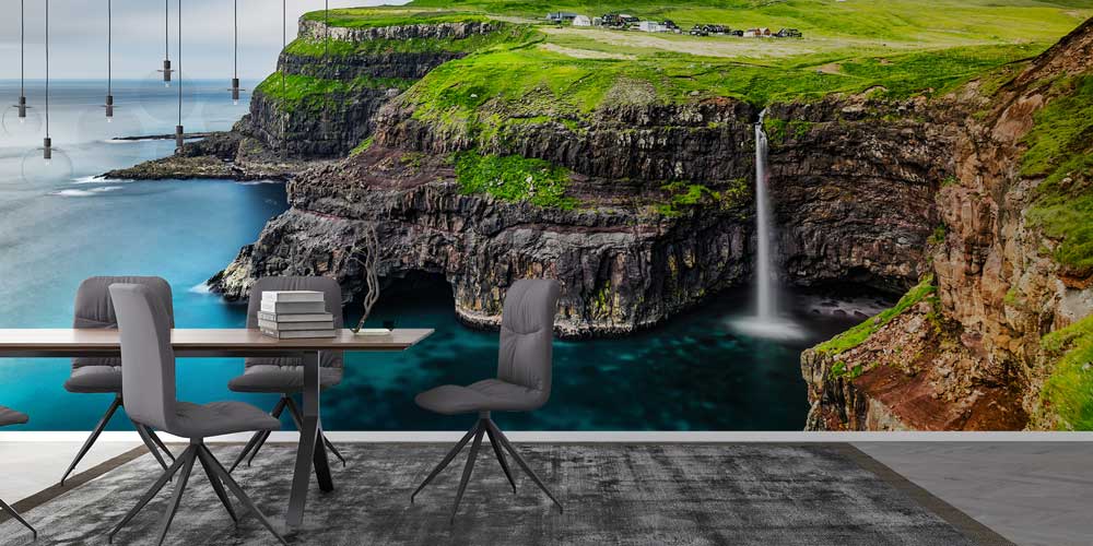 Falezlerden Denize Dökülen Şelale Manzaralı Avrupa Duvar Kağıdı 13115