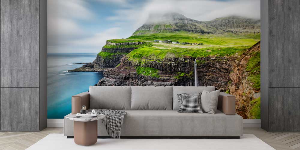 Falezlerden Denize Dökülen Şelale Manzaralı Avrupa Duvar Kağıdı 13115
