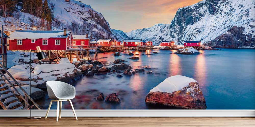 Kuzey Avrupa Kış Manzarası Deniz Kenarı Duvar Kağıdı 13128