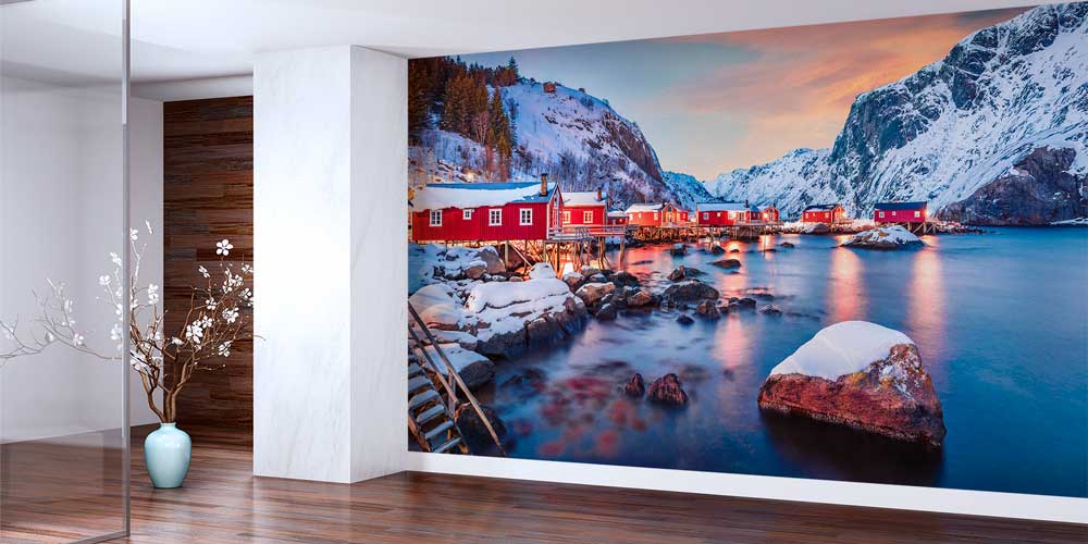 wall-cover-design-13128-01 Kuzey Avrupa Kış Manzarası Deniz Kenarı Duvar Kağıdı 13128