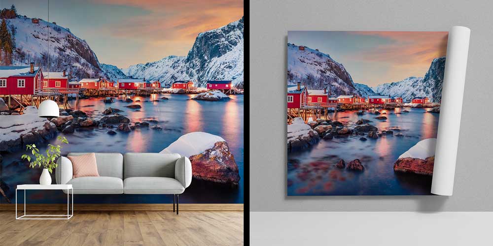 wall-cover-design-13128-03 Kuzey Avrupa Kış Manzarası Deniz Kenarı Duvar Kağıdı 13128