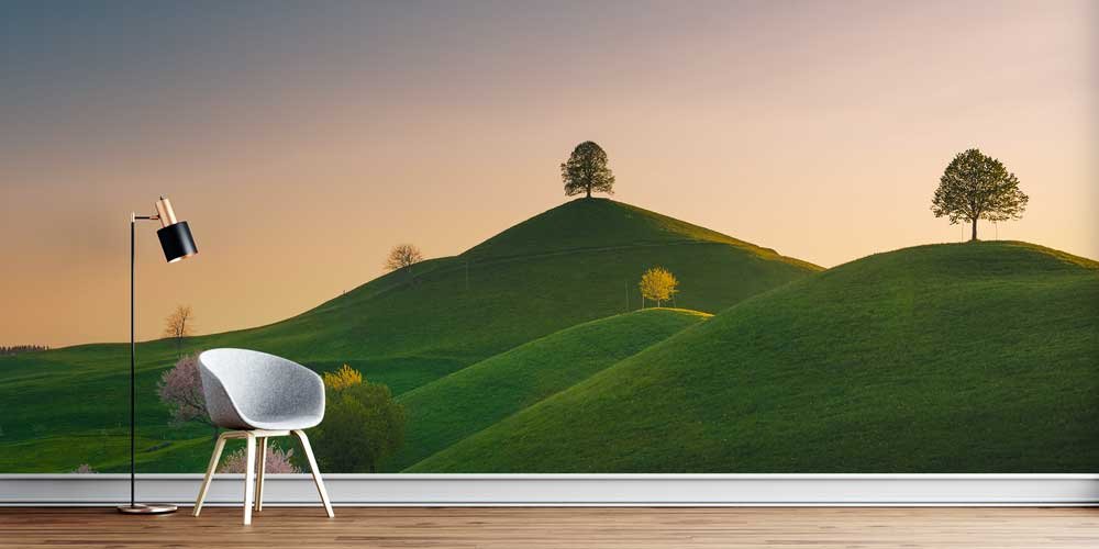 Yeşil Tepeler ve Ağaçlar Manzaralı Doğa Duvar Kağıdı 13075